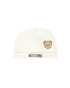 Moschino Kids Cappello Panna con Logo per Neonati
