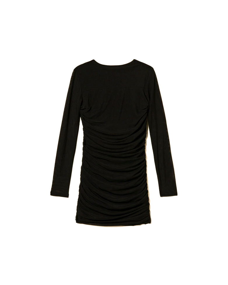 Twinset Kids Abito Nero Corto in Tulle con Arricciatura per Bambine