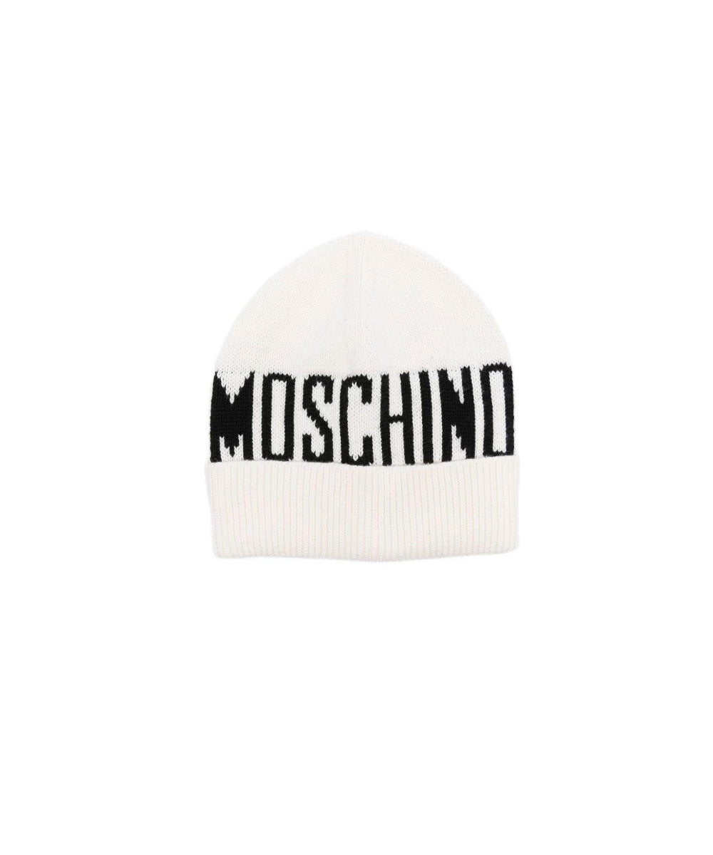 Moschino Kids Cappello Beanie Panna xon Intarso Logo