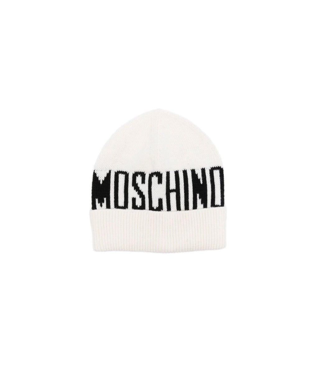 Moschino Kids Cappello Beanie Panna xon Intarso Logo