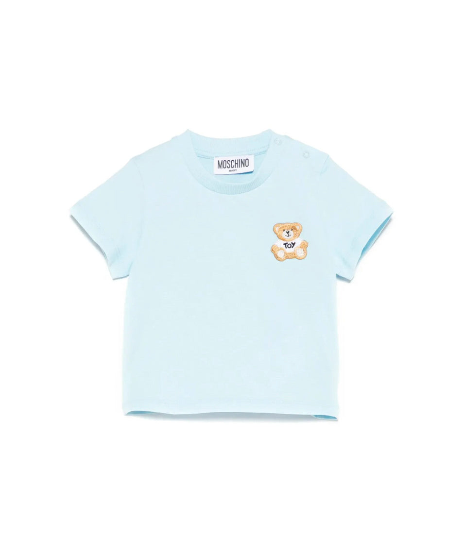 Moschino Kids T-shirt Celeste con Ricamo Toy per Neonati
