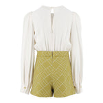 Elisabetta Franchi La Mia Bambina Camicia Panna con Shorts Verdi con Logo Geometrico per Bambine