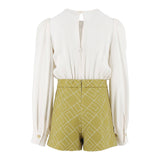 Elisabetta Franchi La Mia Bambina Camicia Panna con Shorts Verdi con Logo Geometrico per Bambine