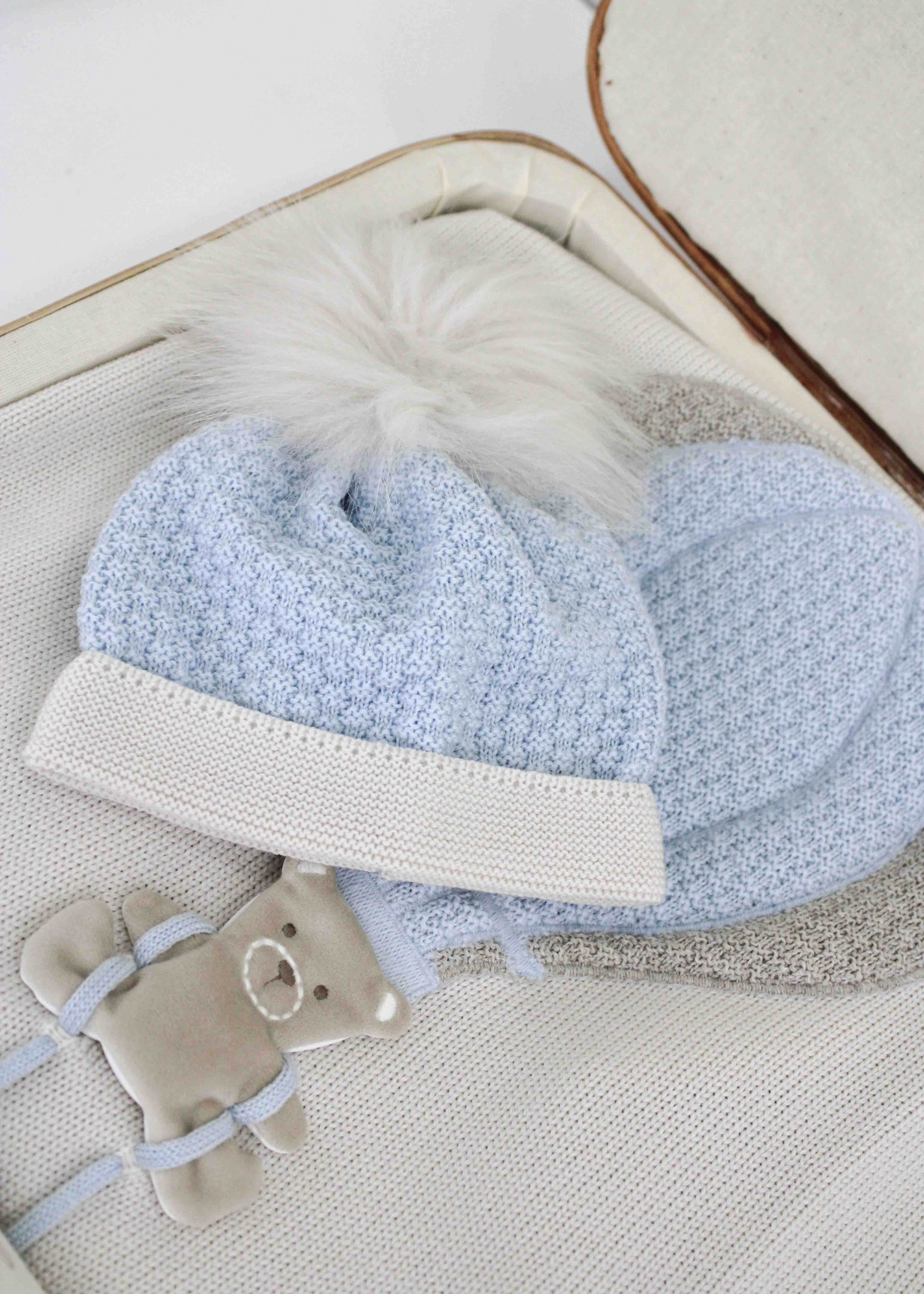 Marlù Cappello Celeste/Beige per Neonati
