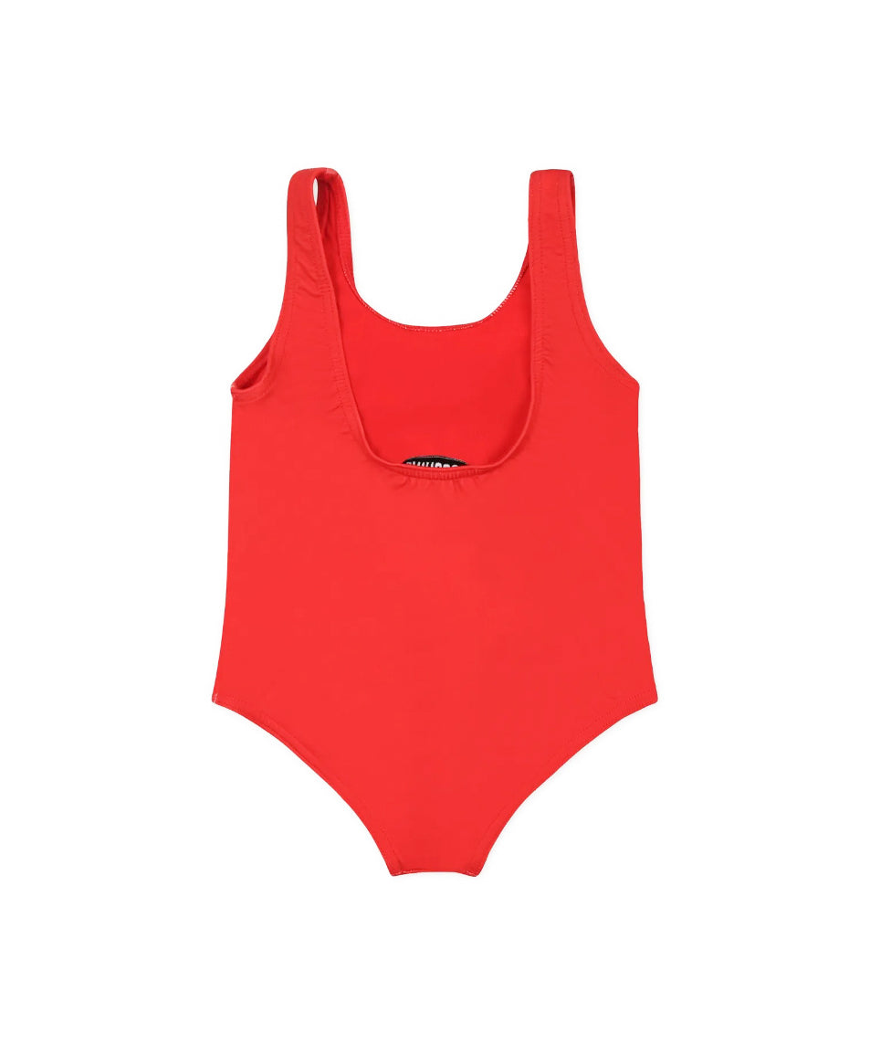 Moschino Kids Costume Monokini Rosso con Stampa per Neonate