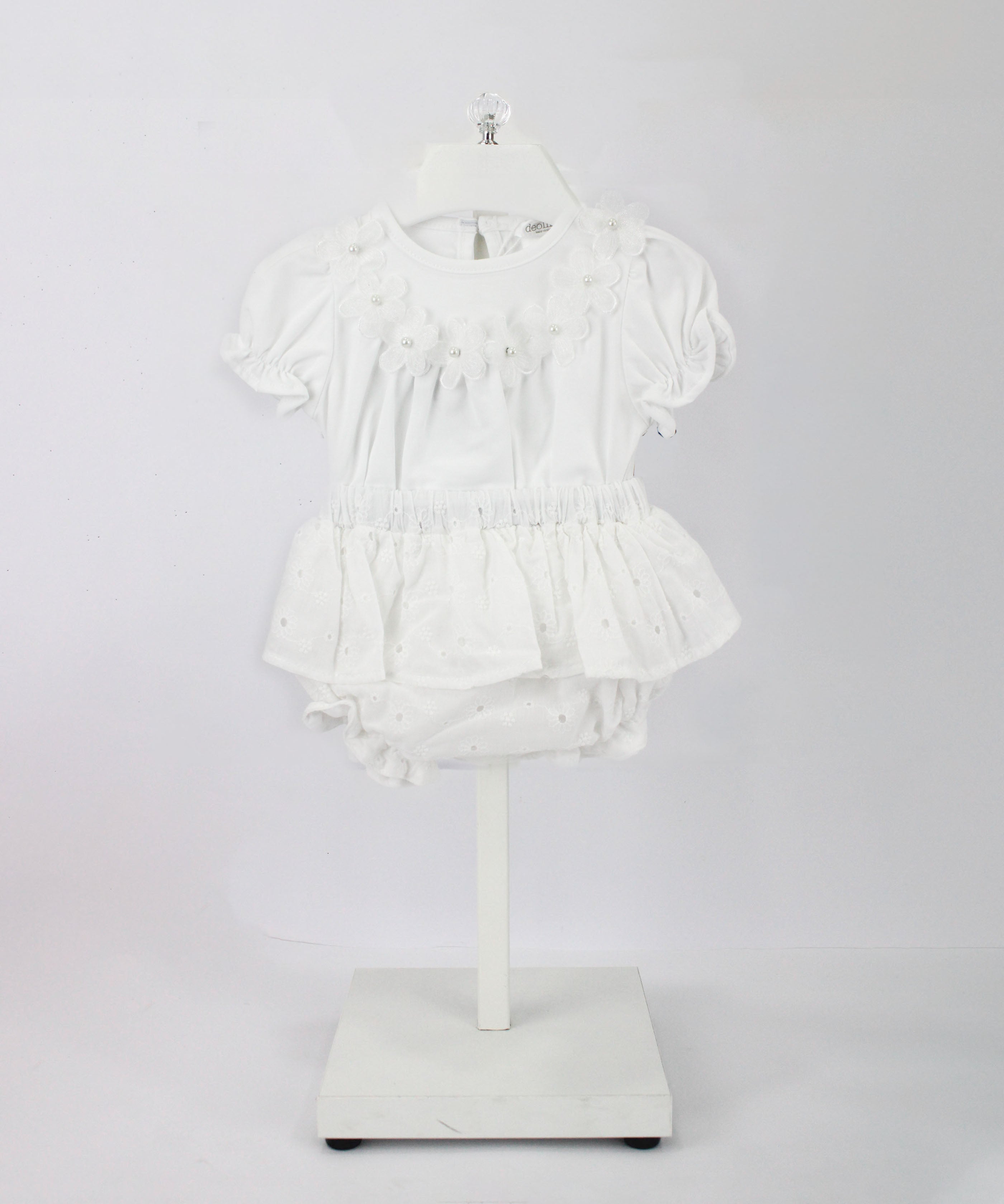 Deolinda Completo T-shirt con Culotta Bianca con Fiori per Neonate