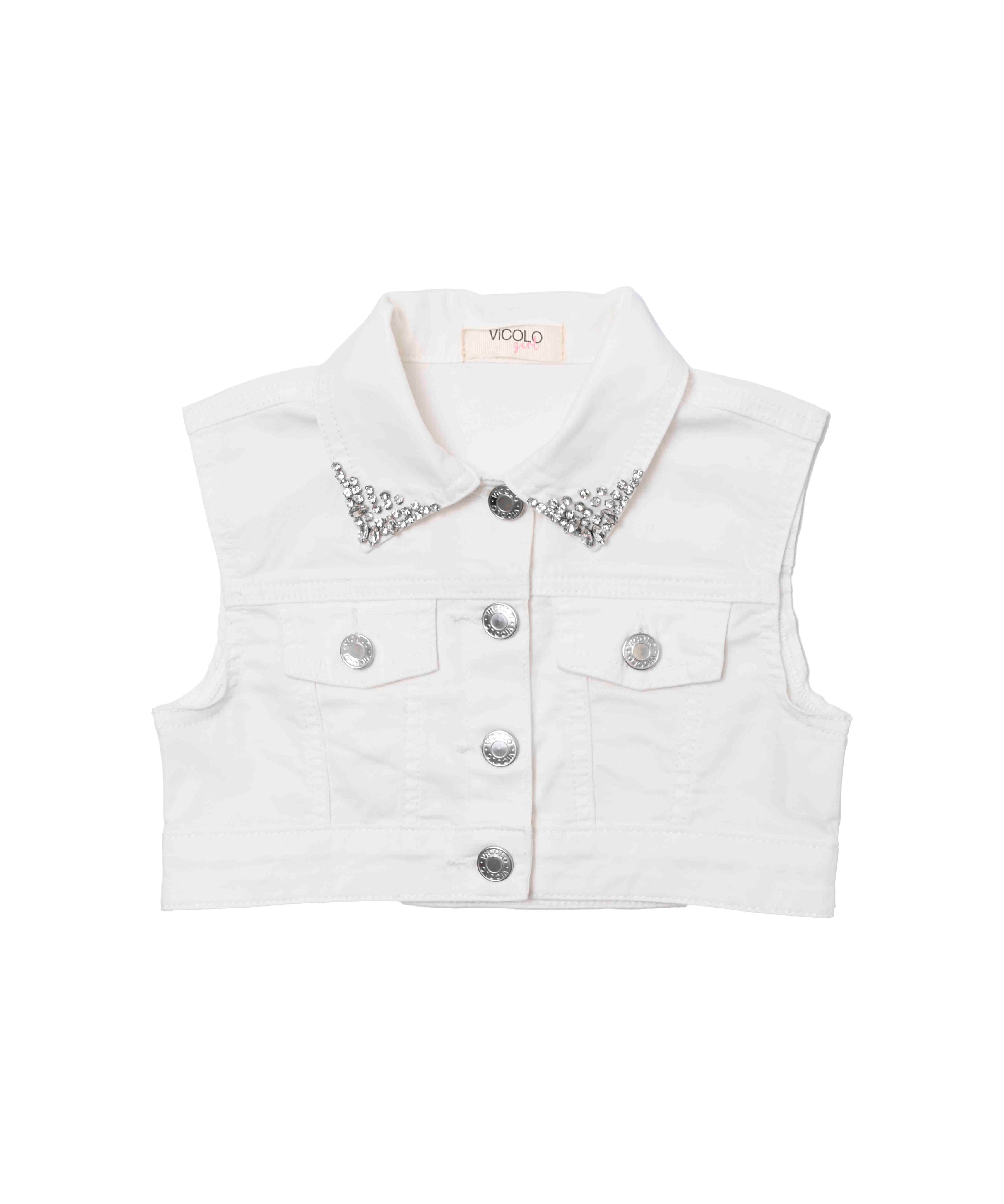 Vicolo Kids Giubbino Smanicato Denim Bianco per Bambine