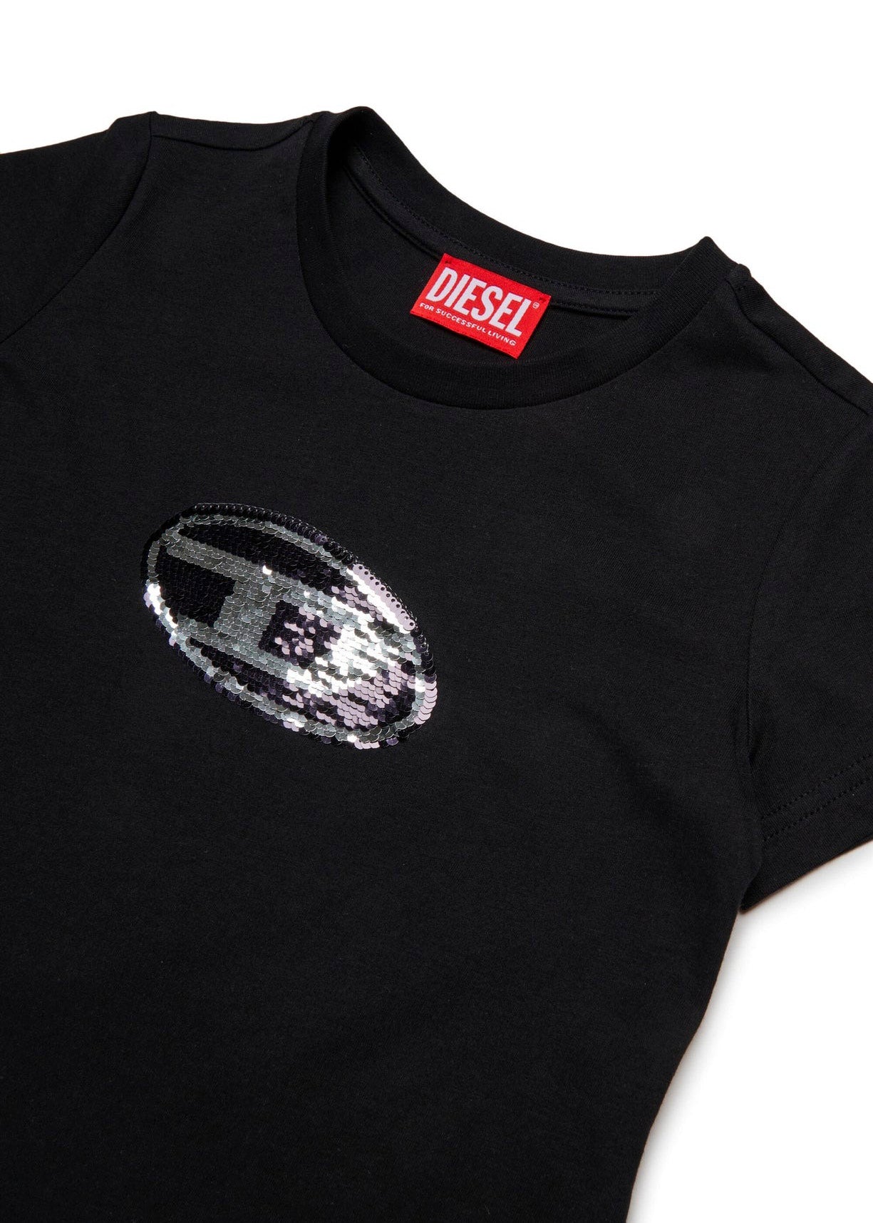 Diesel Kids T-shirt Nera con Logo Pailettes per Bambine (dettaglio)
