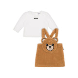 Moschino Kids T-shirt Bianca con Salopette Teddy per Neonate