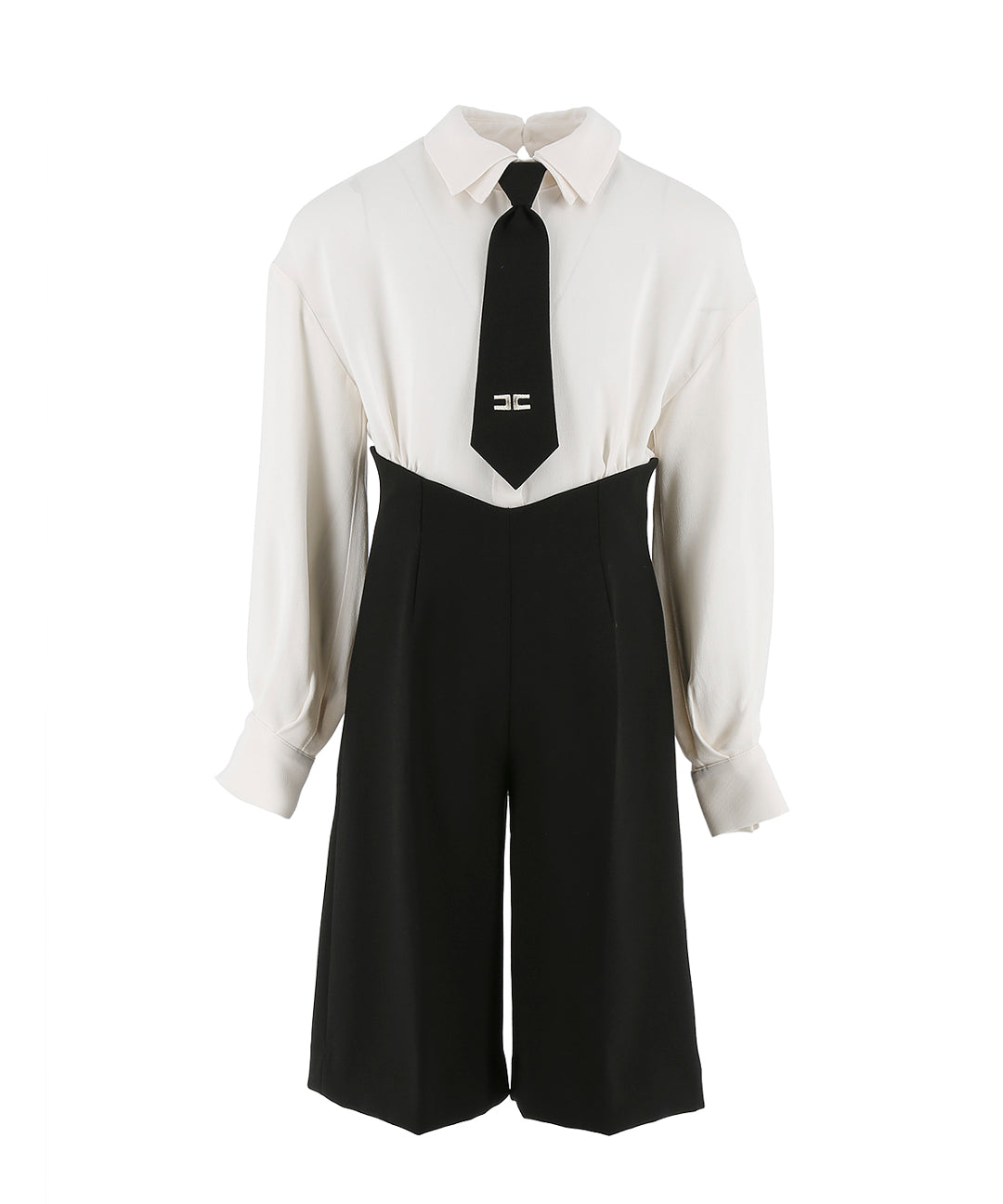 Elisabetta Franchi La Mia Bambina Camicia Panna con Pantaloni Neri e Cravatta per Bambine