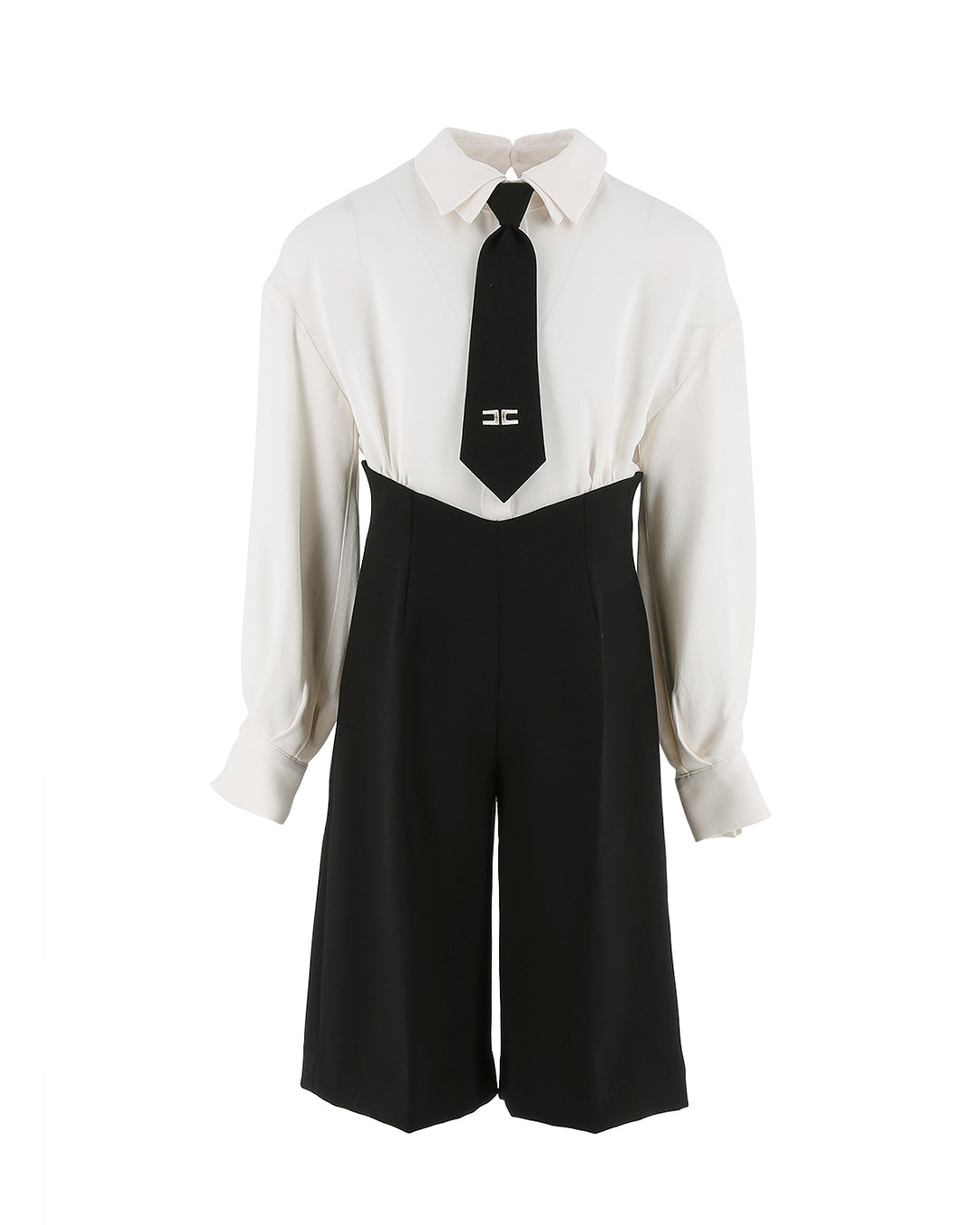 Elisabetta Franchi La Mia Bambina Camicia Panna con Pantaloni Neri e Cravatta per Bambine