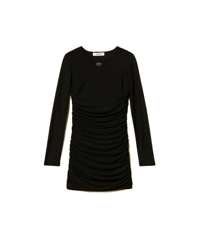 Twinset Kids Abito Nero Corto in Tulle con Arricciatura per Bambine