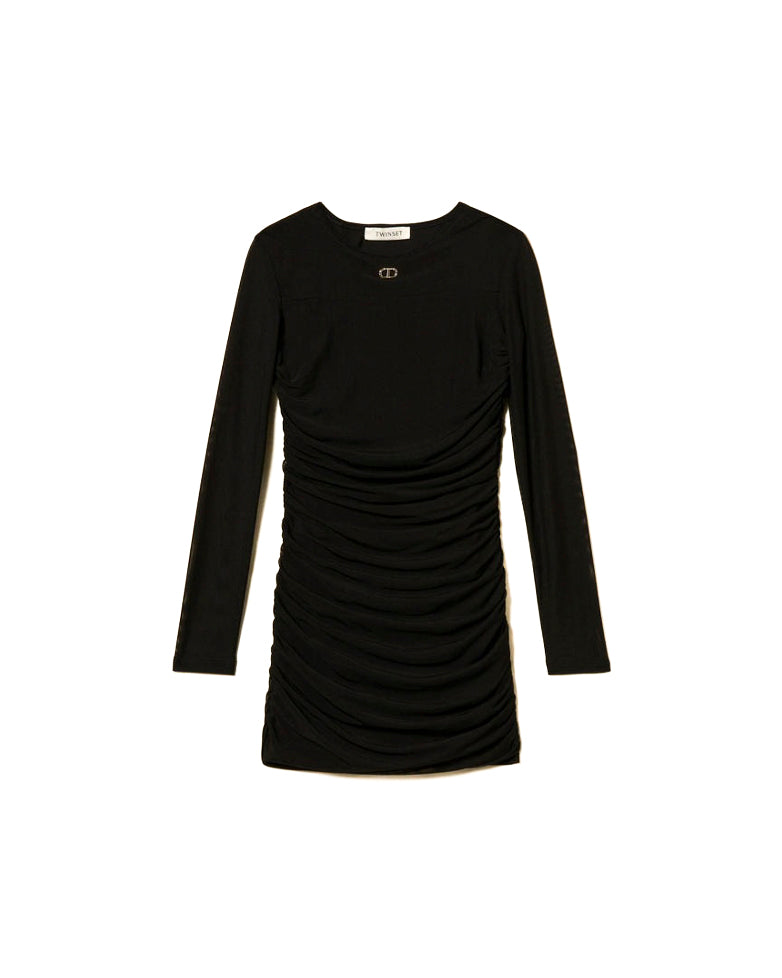 Twinset Kids Abito Nero Corto in Tulle con Arricciatura per Bambine