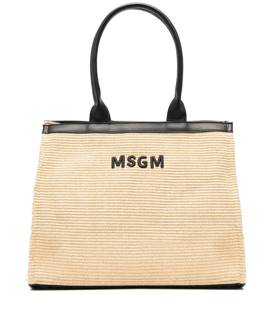 MSGM Kids Borsa Natural Tote con Logo per Bambine