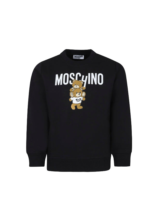Moschino Kids Felpa Nera Girocollo con Logo Teddy Bear per Bambini