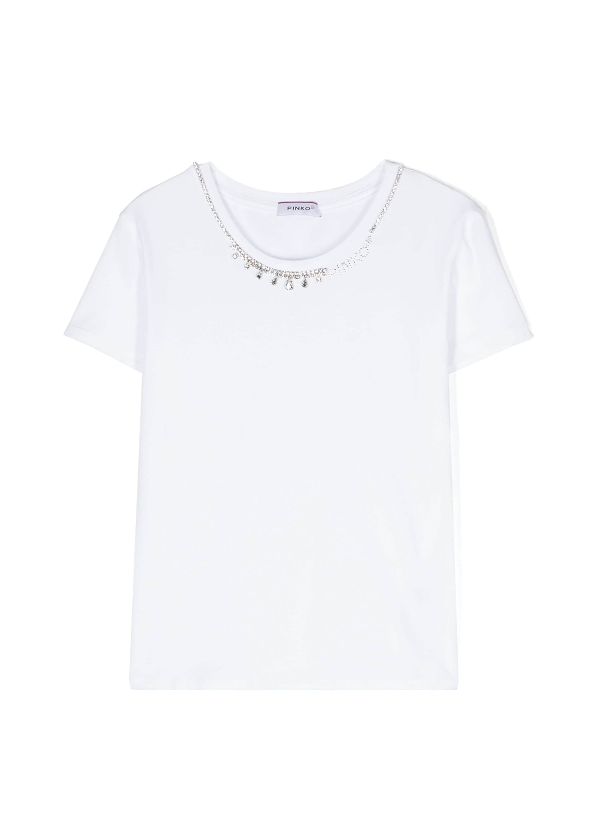 Pinko Kids T-shirt Bianca con Decorazione Cristalli