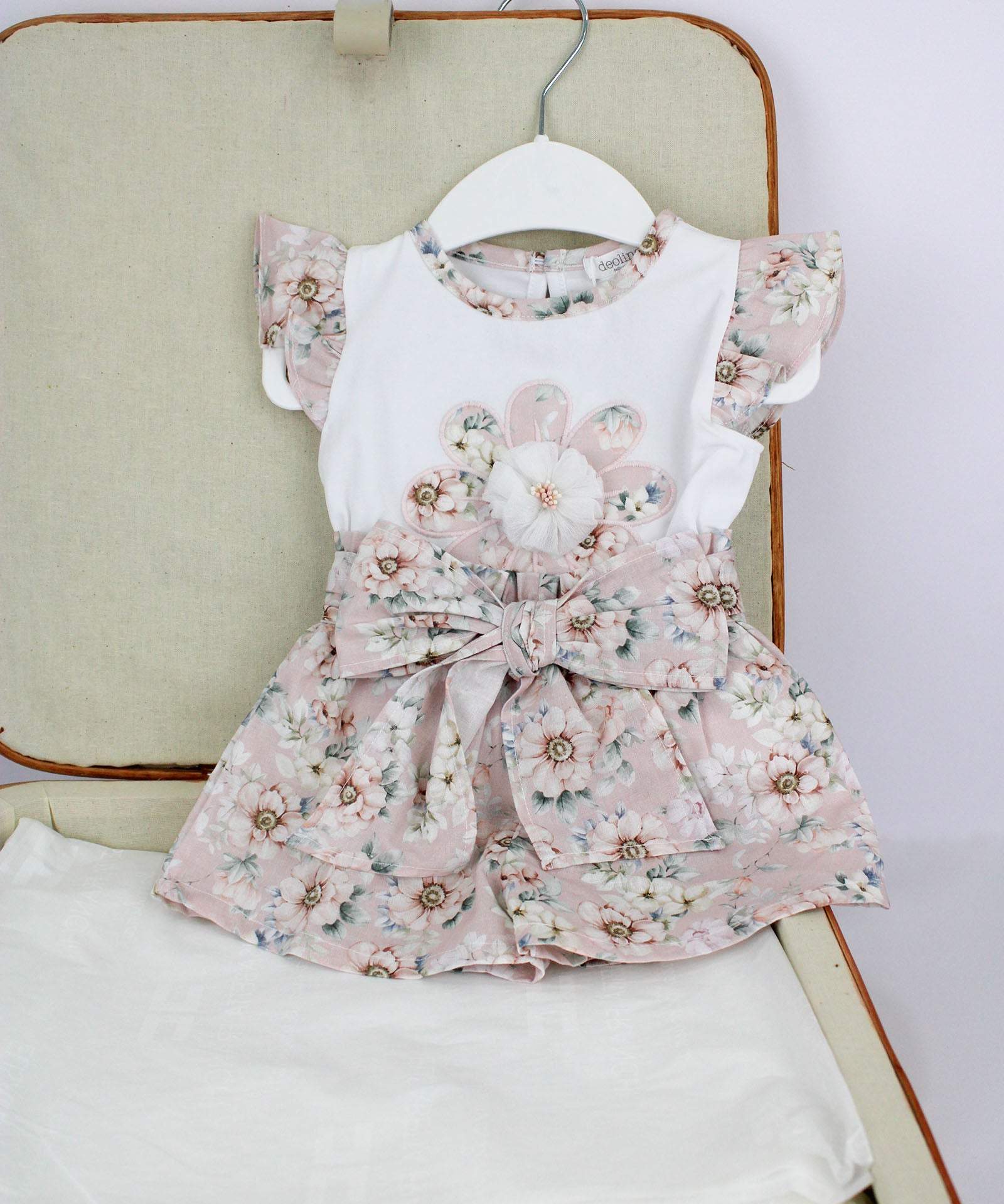Deolinda T-shirt con Shorts Fantasia Floreale con Fiocco per Neonate
