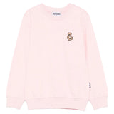 Moschino Kids Felpa Girocollo Rosa con Patch Logo per Bambine