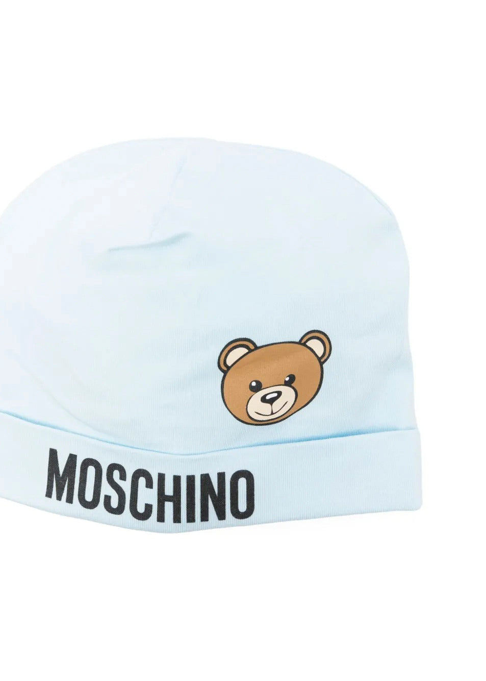 Moschino Kids Cappello Celeste con Logo Teddy Bear per Neonati