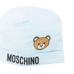 Moschino Kids Cappello Celeste con Logo Teddy Bear per Neonati