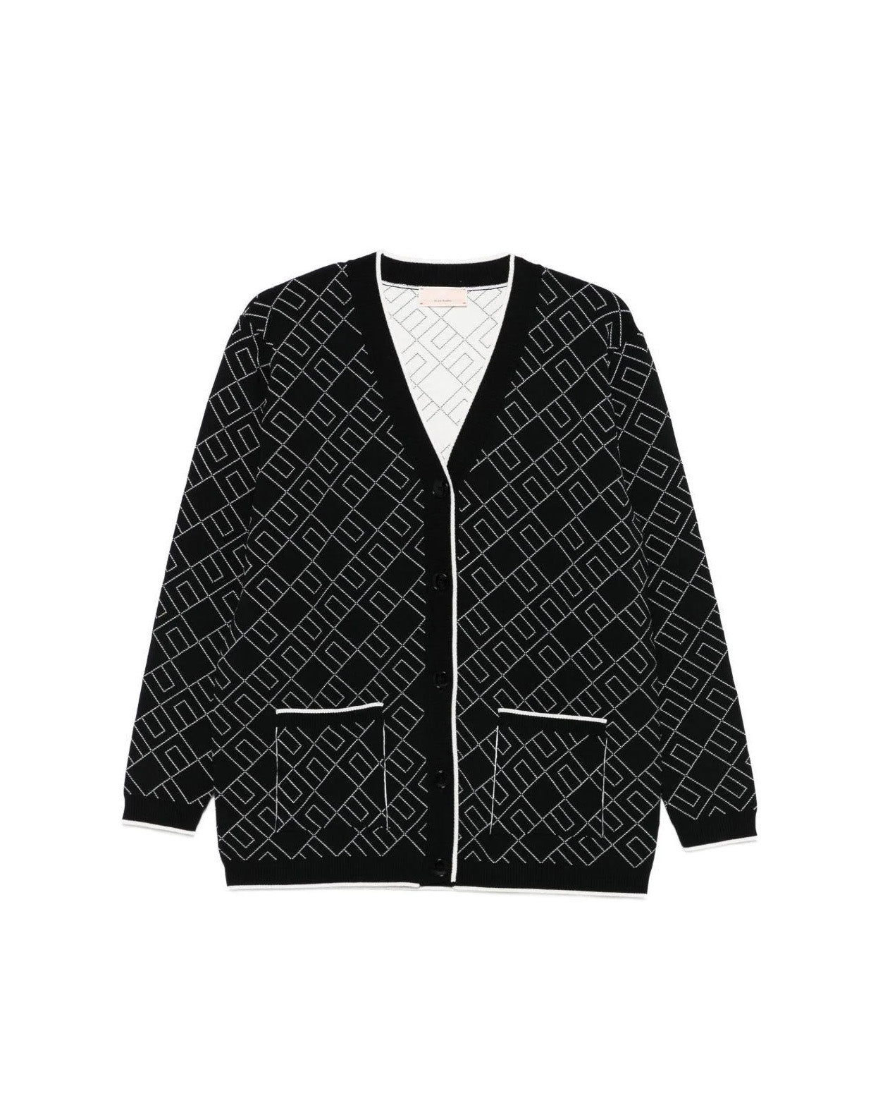 Elisabetta Franchi La Mia Bambina Cardigan Nero con Logo Geometrico per Bambine