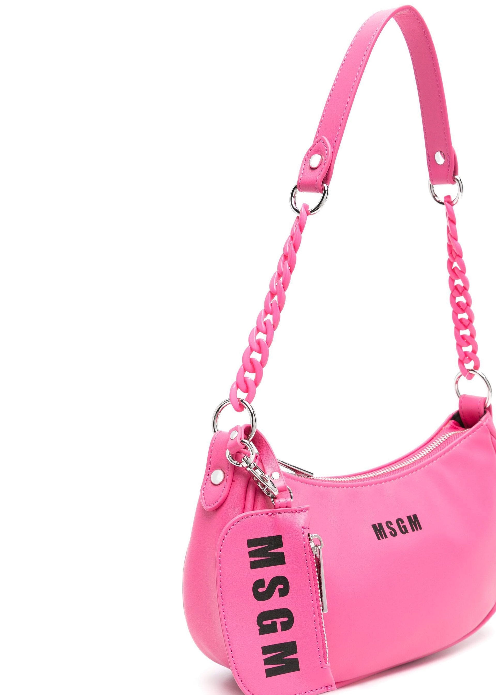Msgm Kids Borsa a Spalla Fucsia con Catena (lato)