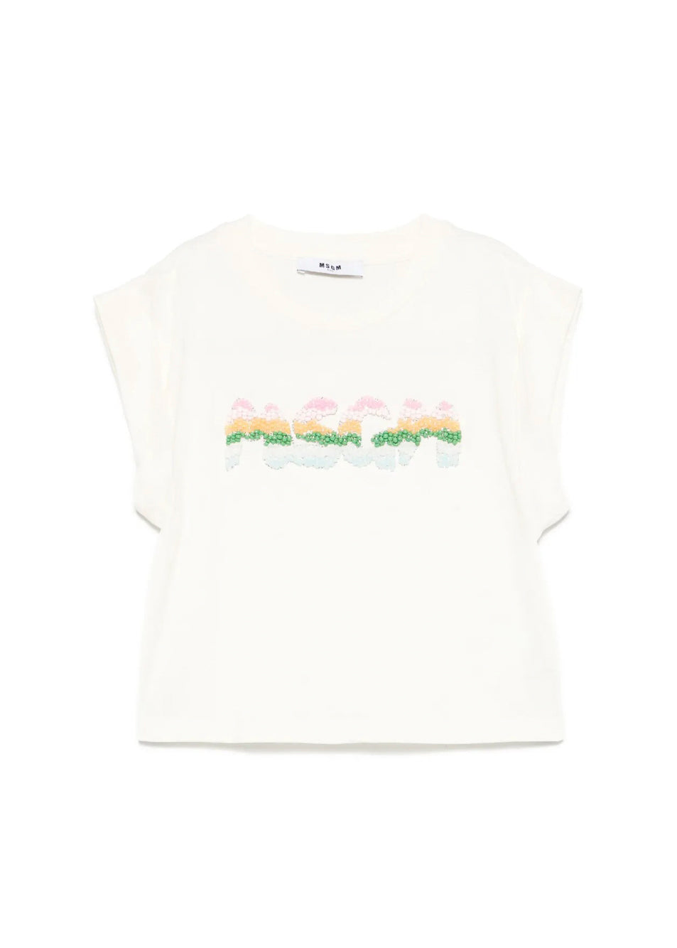 MSGM Kids T-shirt Crema con Applicazione Perline per Bambine
