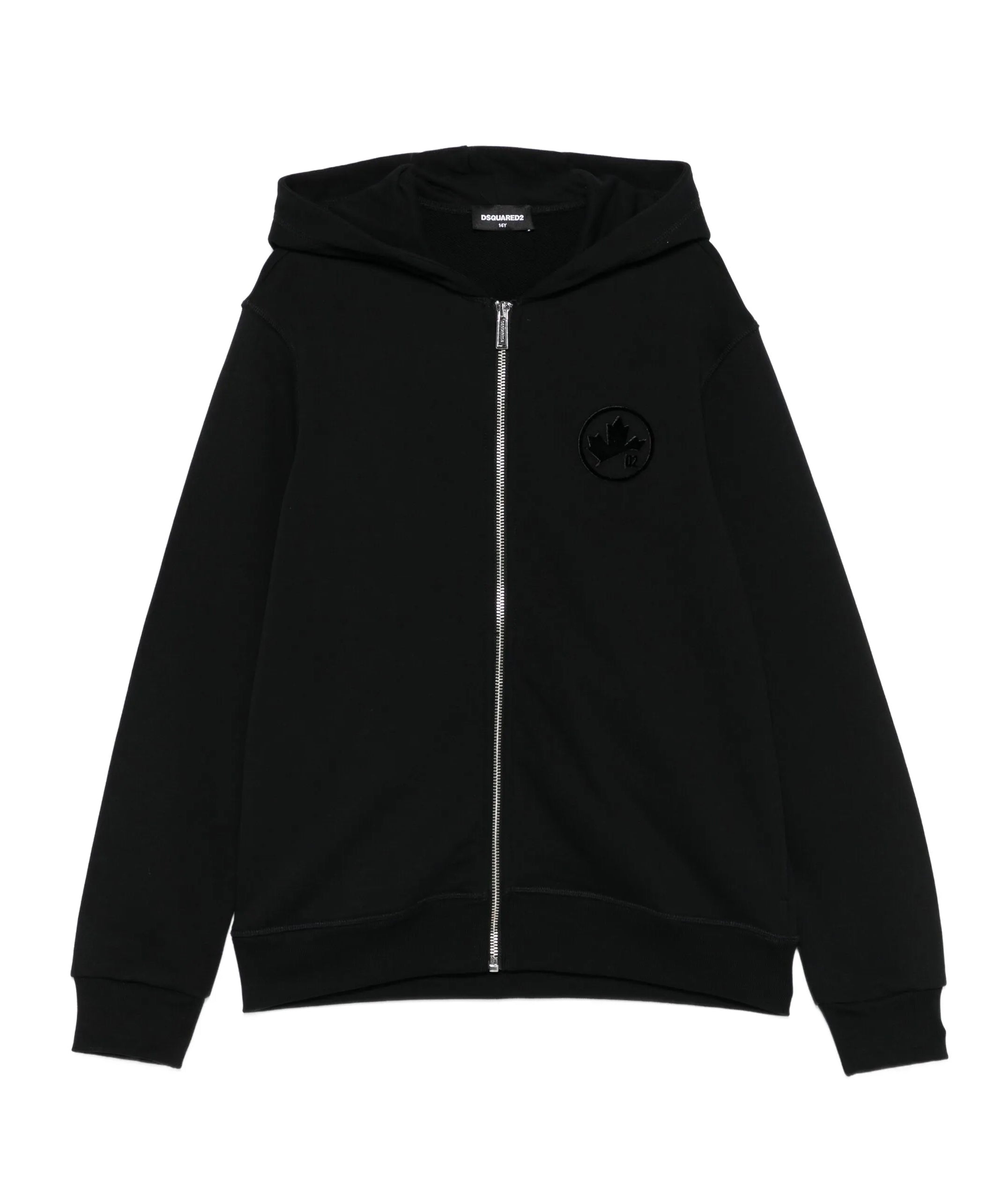 Dsquared2 Kids Felpa Nera con Zip e Cappuccio Unisex con Logo in Rilievo per Bambini
