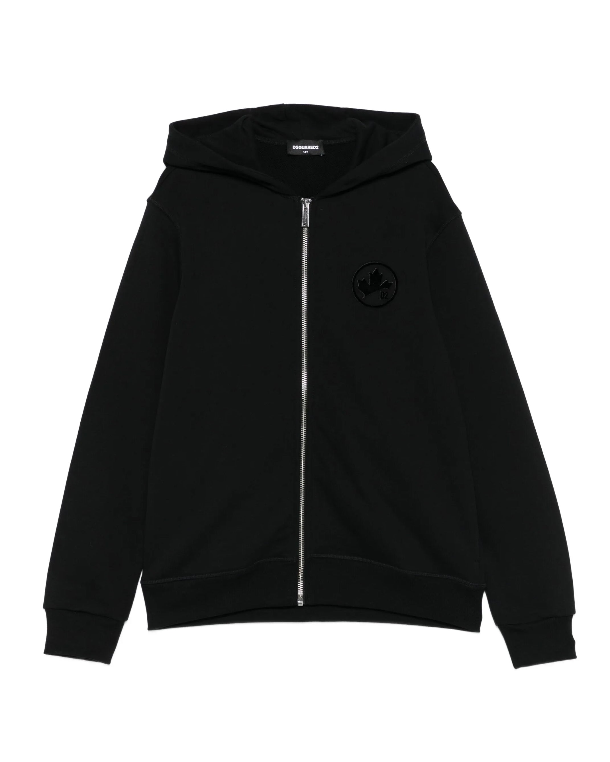Dsquared2 Kids Felpa Nera con Zip e Cappuccio Unisex con Logo in Rilievo per Bambini