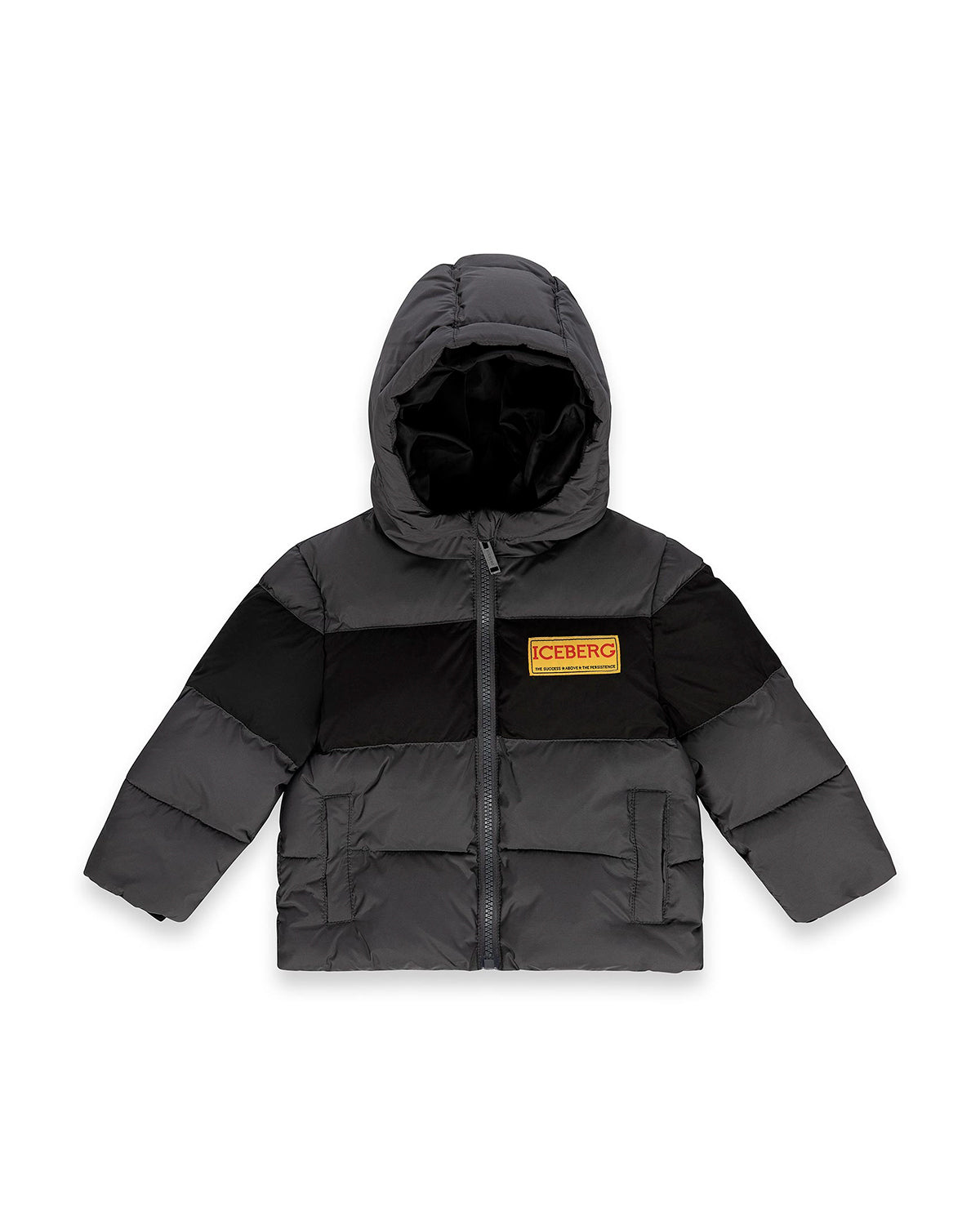 Iceberg Kids Bomber Nero con Cappuccio e Patch Logo per Neonati