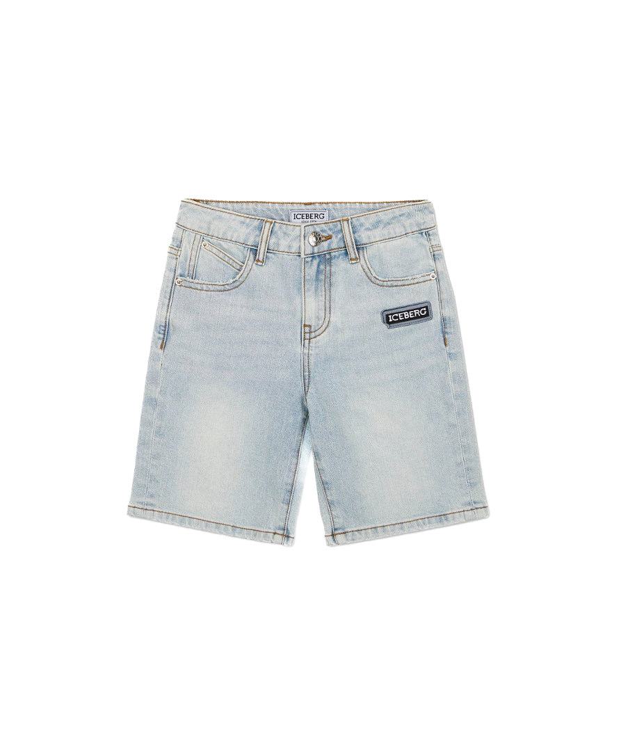 Iceberg Kids Bermuda Denim con Patch Logo per Neonati