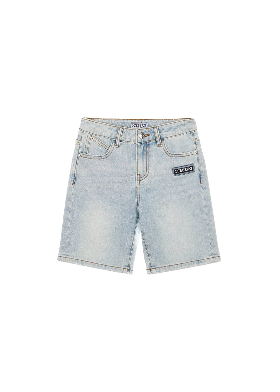 Iceberg Kids Bermuda Denim con Patch Logo per Neonati