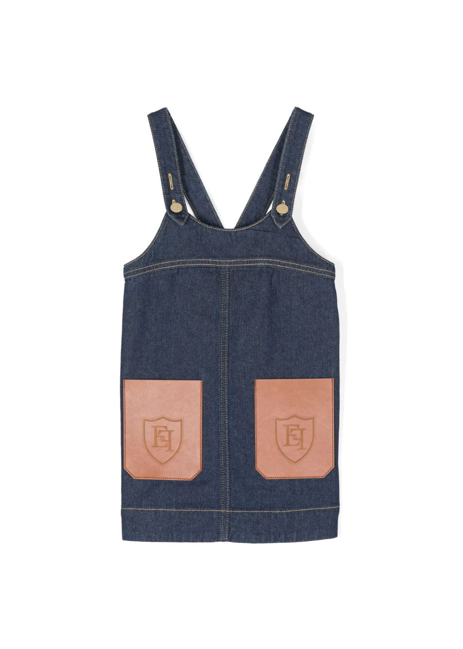 Elisabetta Franchi La Mia Bambina Abito Salopette Denim con Logo per Bambine