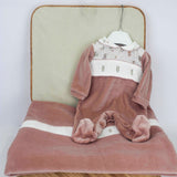Deolinda Tutina Terracotta con Ricami per Neonate