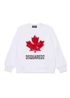 Dsquared2 Kids Felpa Girocollo Bianca con Logo Sport per Bambini