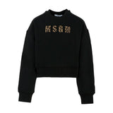 MSGM Kids Felpa Girocollo Nera con Logo Maculato per Bambine