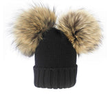 Queen Black Wool Hat with Double Pom Pom