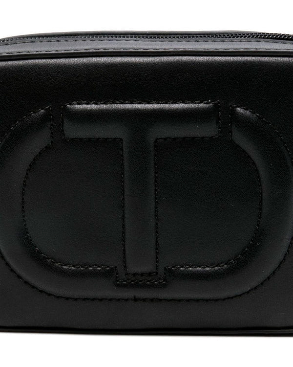 Twinset Kids Borsa a tracolla Nera con Logo Goffrato per Bambine