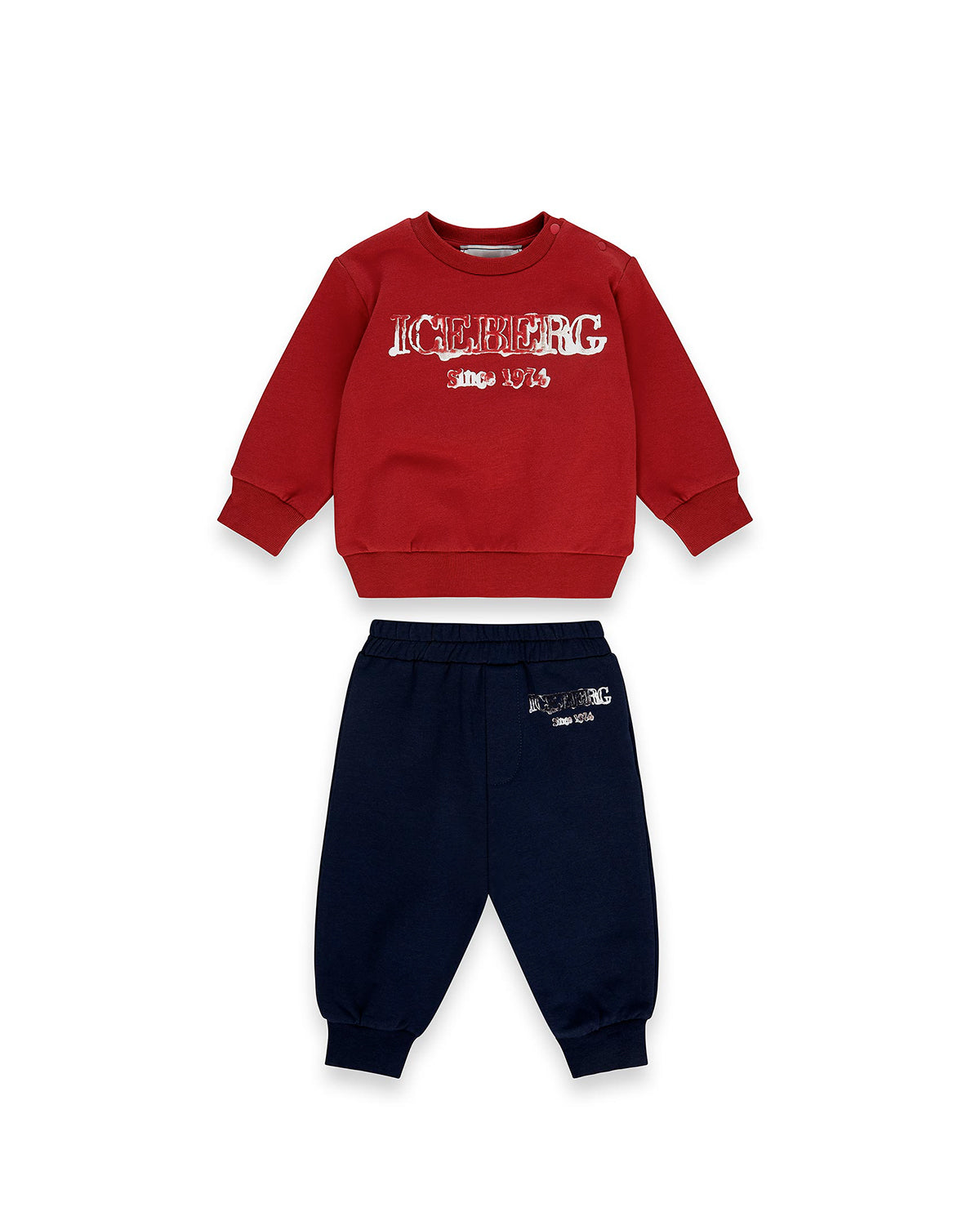 Iceberg Kids Completo di Tuta Rosso/Blu con Logo a Contrasto per Neonati