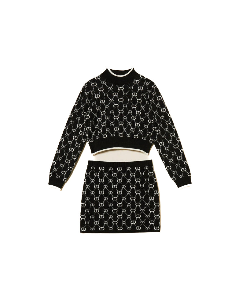 Twinset Kids Maglia e Gonna Jacquard con Oval T per Bambine