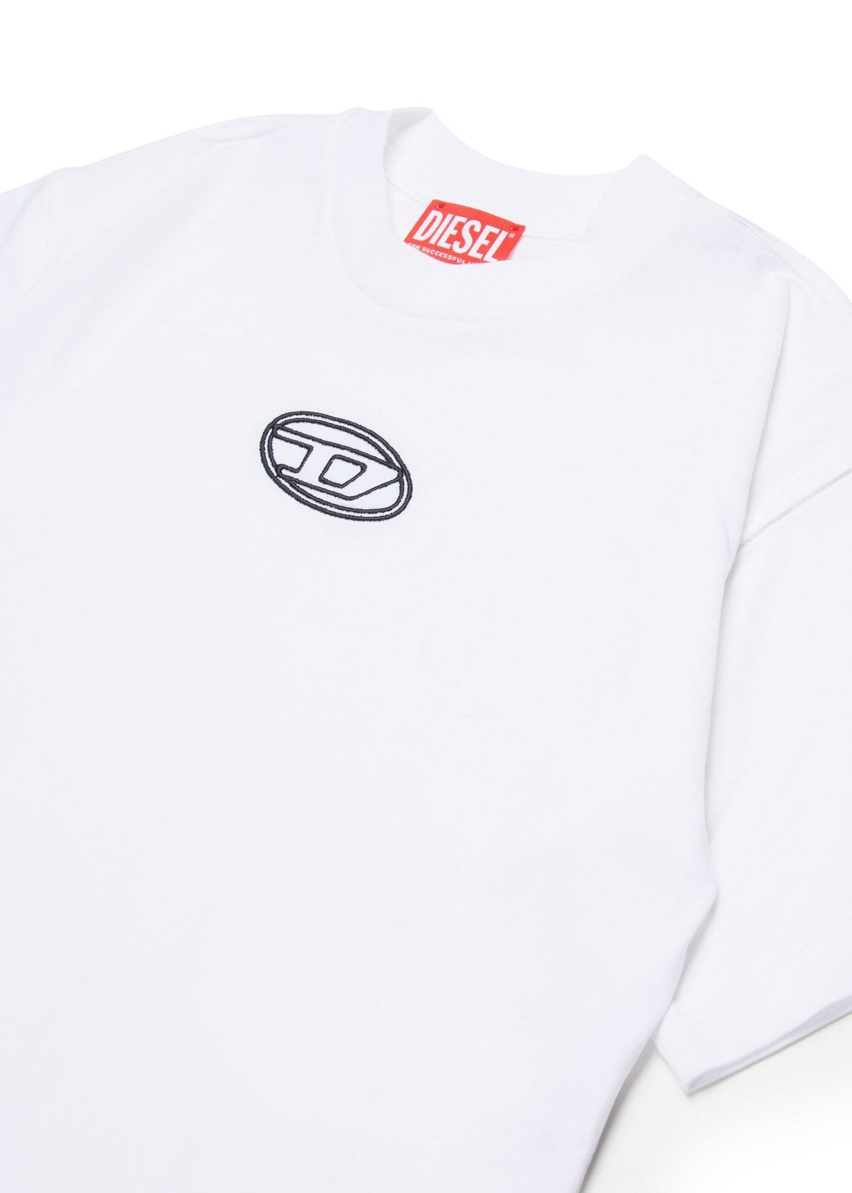 Diesel Kids T-Shirt Bianca Boxy con Oval D per Bambine (dettaglio)