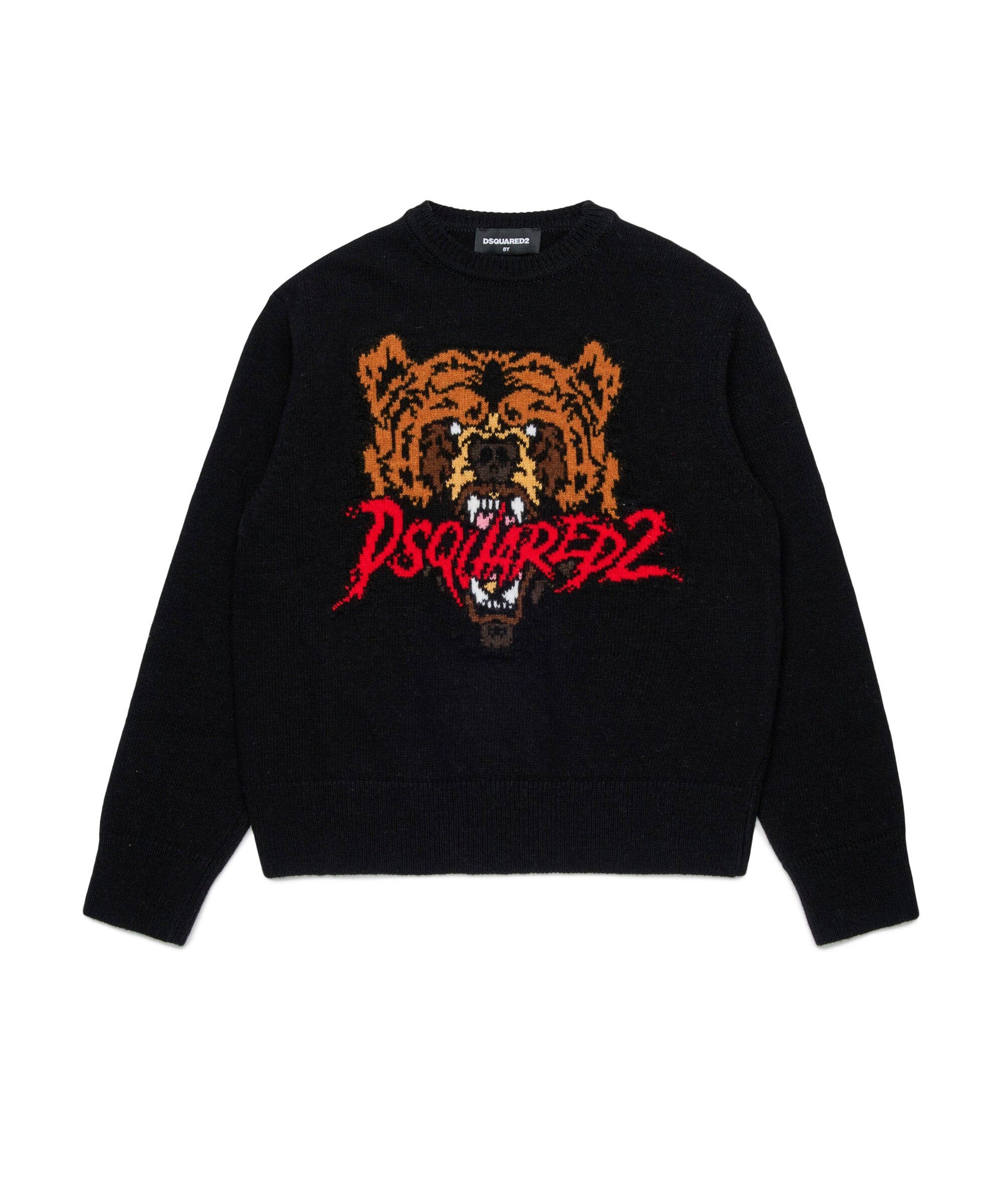 Dsquared2 Maglione Nero con Intarso Bear per Bambini
