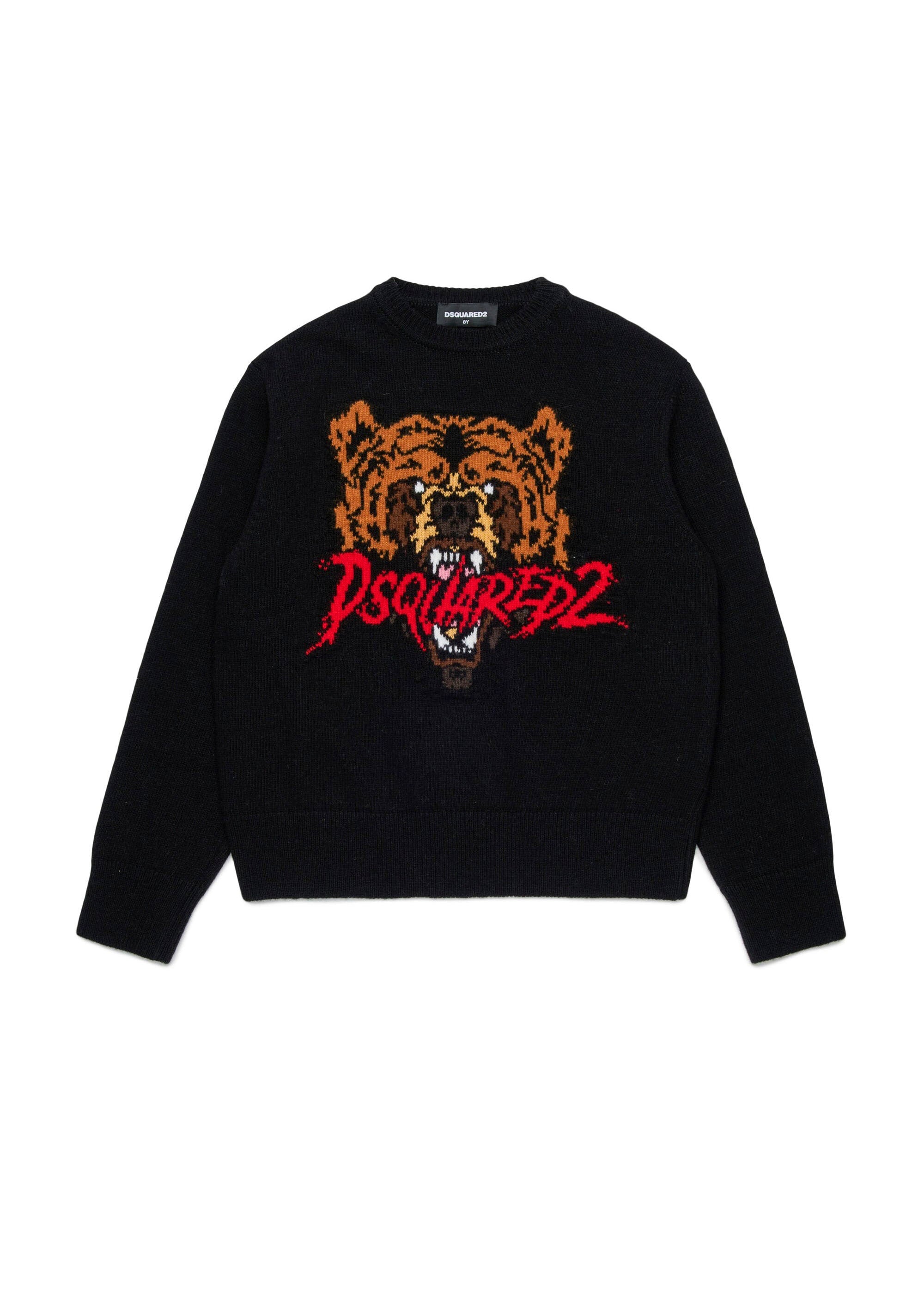Dsquared2 Maglione Nero con Intarso Bear per Bambini