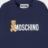Moschino Kids Felpa Girocollo Blu con Logo per Neonati
