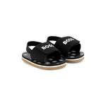 Boss Kids Sandali Neri Pull On con Logo Neonati