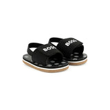 Boss Kids Sandali Neri Pull On con Logo Neonati