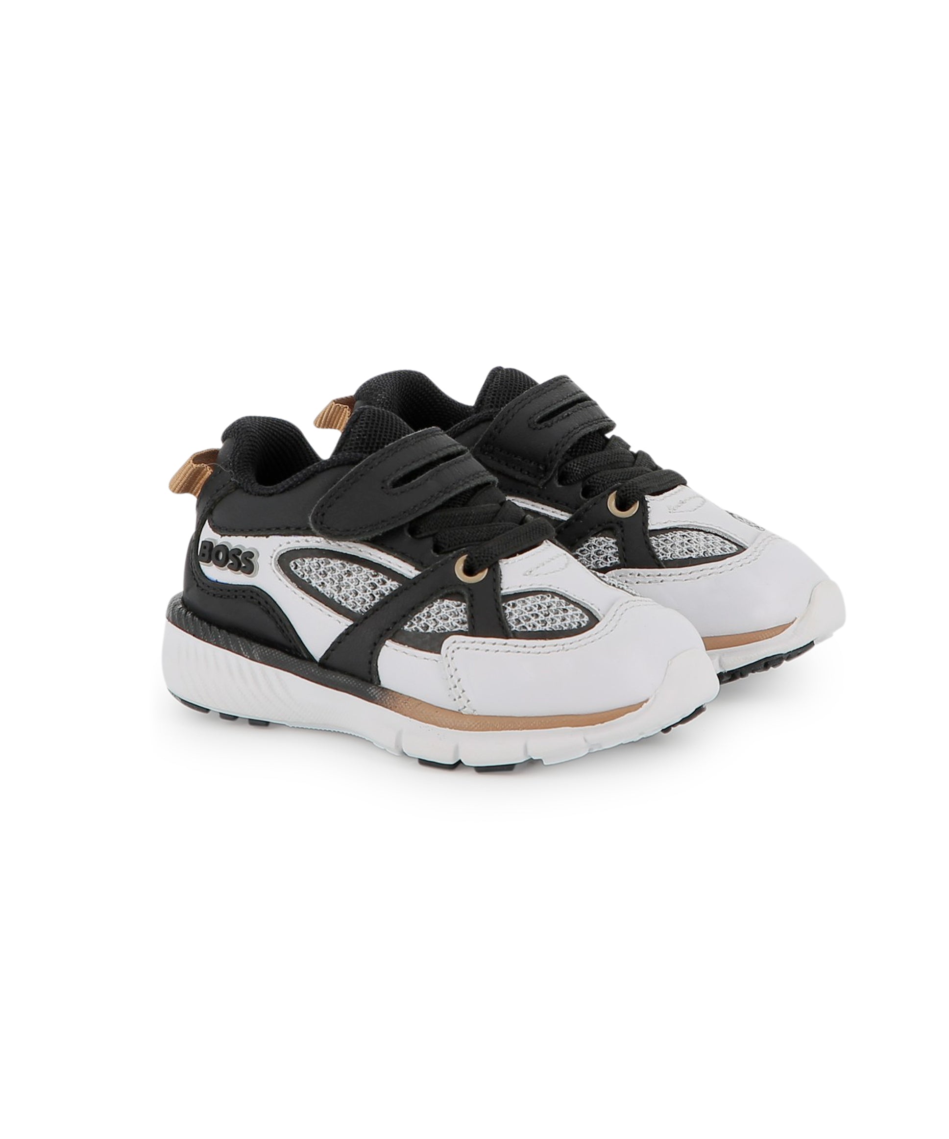 Boss Kids Sneakers Bianco/Nero con Stappo per Neonati