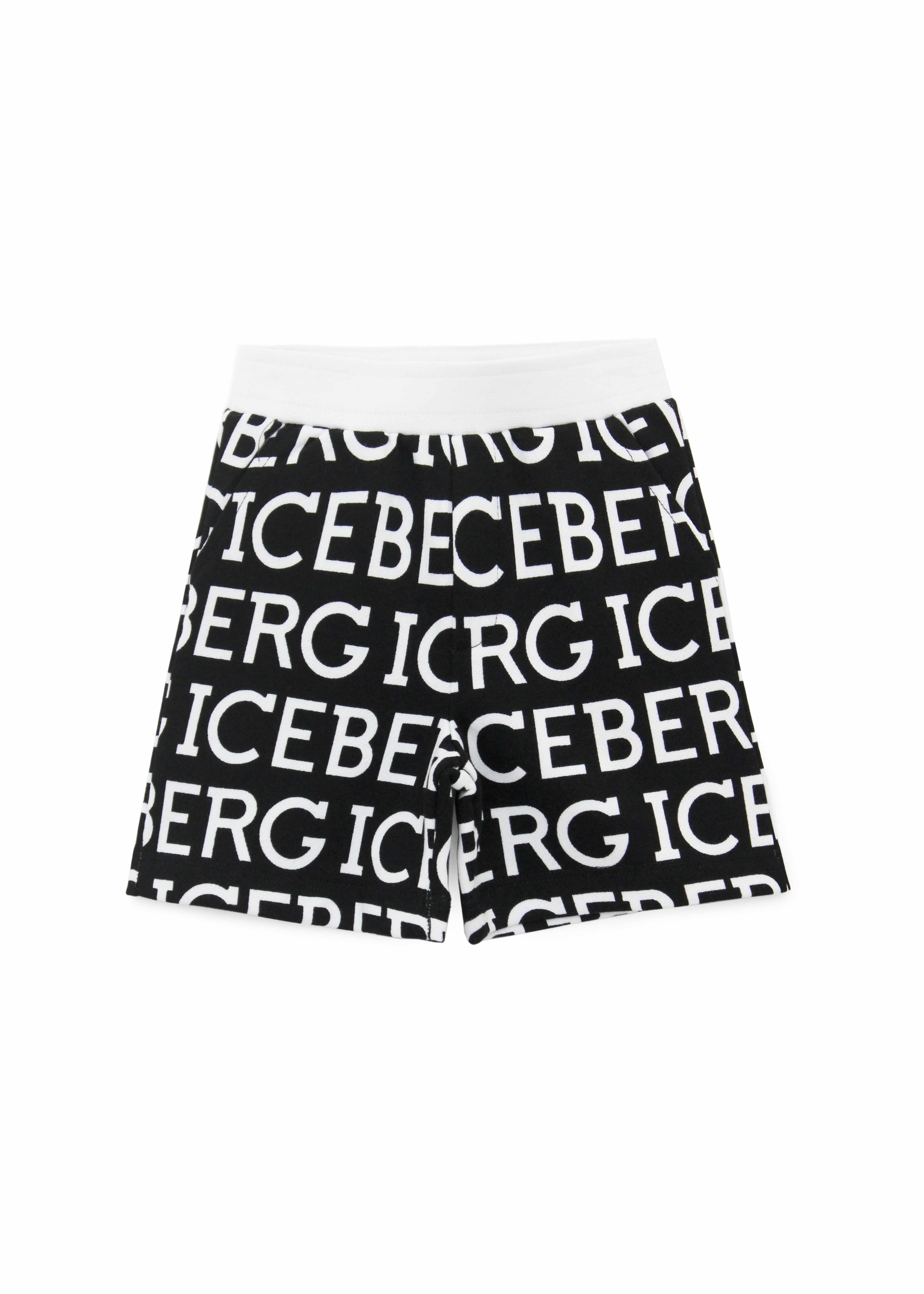 Iceberg Kids Bermuda in Felpa con Logo Monogram Nero per Neonati