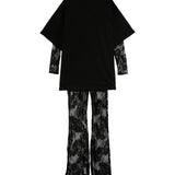 Pinko Kids Tuta in Pizzo Nera con T-shirt per Bambine