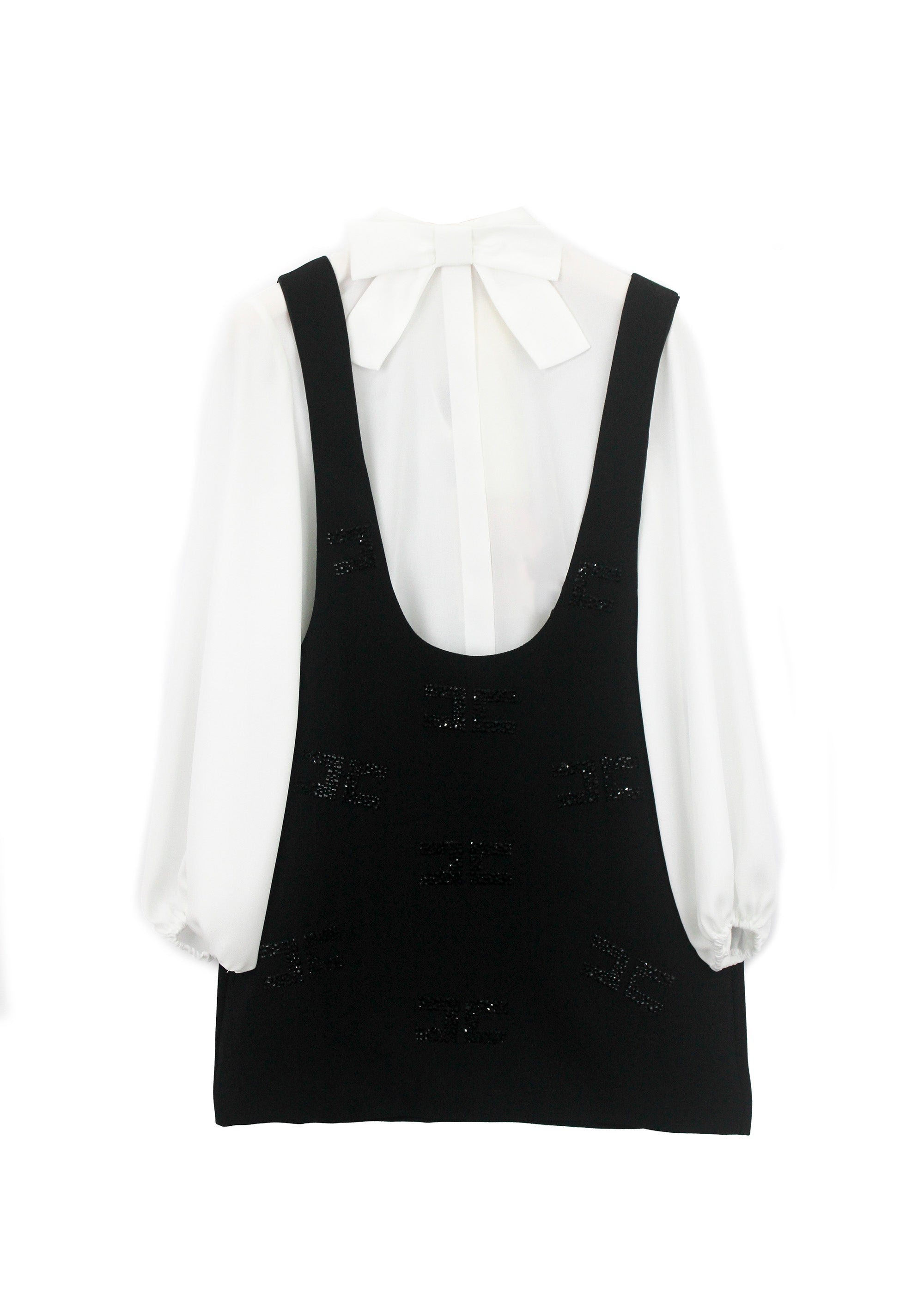 Elisabetta Franchi La Mia Bambina Camicia con Salopette Nera con Strass per Bambine
